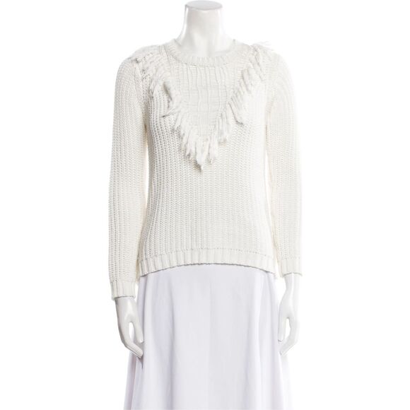Tularosa White Fringe Knit Sweater XS – Long Sleeve Cotton Scoop Neck Pullover - Picture 1 of 2